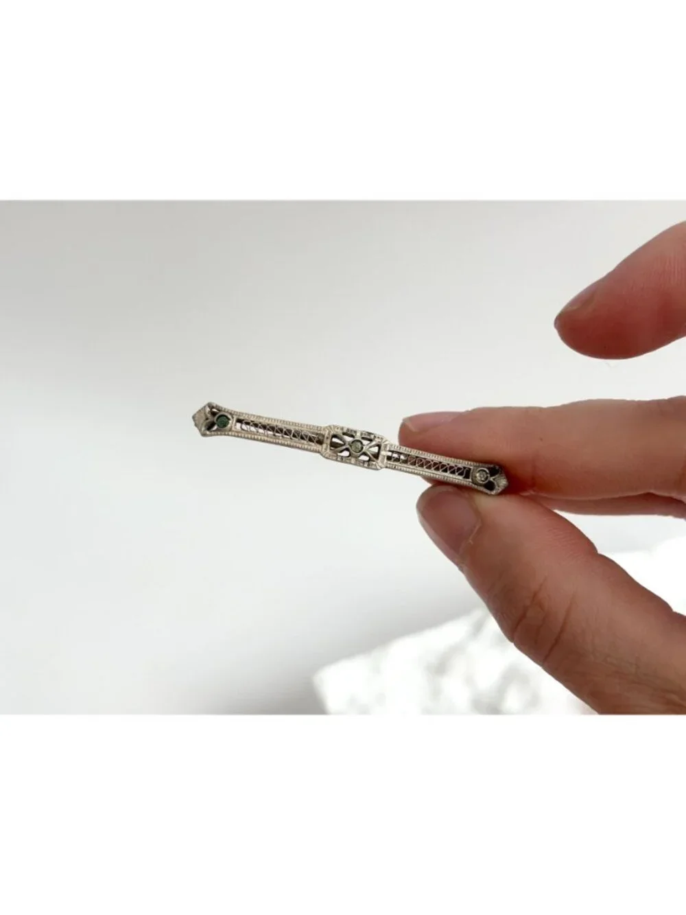 Art Deco Sterling Silver Filigree CZ Accented Handmade 925 Vintage Pendant